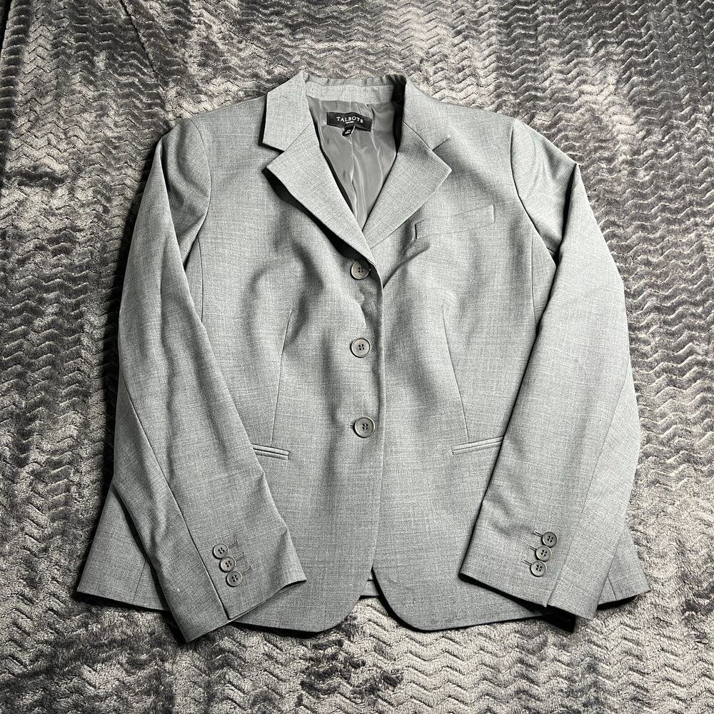 Talbots petite Three Button Blazer Women's Size 12 Wool Blend light Gray